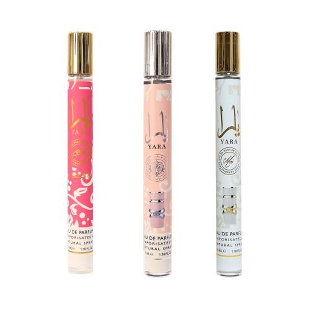 ادکلن قلمی جیبی 35 میل یارا صورتی و یارا کندی و یارا سفید پیک اقتصادی سه عددی